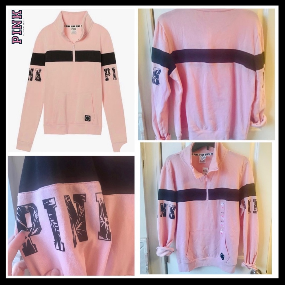 Victoria’s Secret PINK Hibiscus Hawaiian Palm Trees Floral Half Zip Sweatshirt
